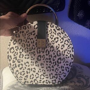 Dune London Black and White Leopard Mini Bag with Gold Handle